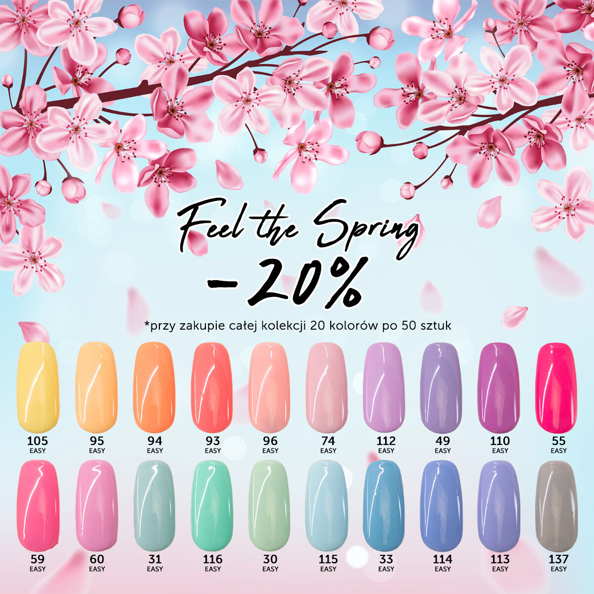 Cała kolekcja feel the spring zestaw 20 kolorów x 50 sztuk w promocji -20%